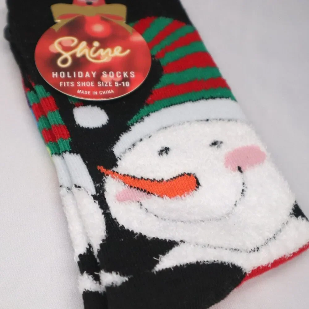 New Christmas Shine Holiday Crew Socks Fits Shoe Size 5-10 Snowman Rainbow
